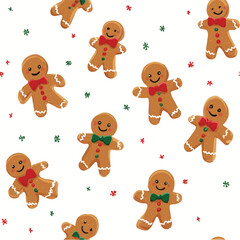 Seamless vector pattern of cute gingerbread men flat design