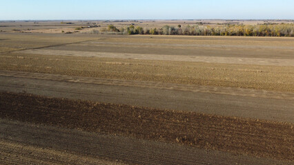 harvested agricultural fields in autumn in Vojvodina province-drone view