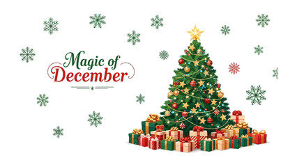 Holiday Cheer: The image captures the spirit of the holiday season, with a beautifully decorated Christmas tree, a pile of wrapped gifts.