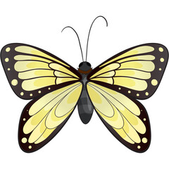 Yellow butterfly with black spots and detailed wings in flight isolated on a transparent background vibrant insect