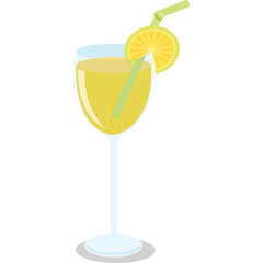 Yellow Citrus Drink In A Tall Glass With A Green Straw and Lemon Slice On A Transparent Background