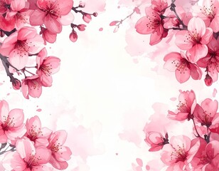 Japanese cherry blossom branches with beautiful pink flowers blooming in spring watercolor