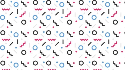 Seamless Memphis Style Geometric Pattern Background in Black, Blue, and Pink - 1