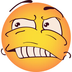 An orange circular emoticon with a yellow gradient exhibits a distressed and anxious facial expression with wide eyes clenched teeth and furrowed brows on a transparent background