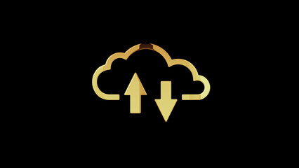 Cloud server and data storage golden symbol 3d illustration