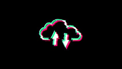 Cloud server and data storage symbol glitch and noise 3d illustration