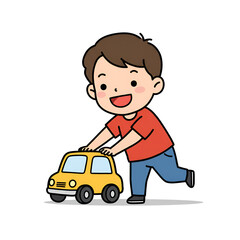 Cartoon boy playing with a toy car