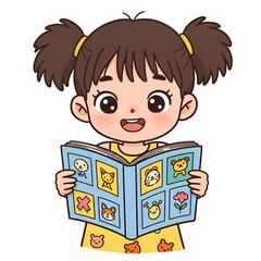 Cartoon girl reading a picture book
