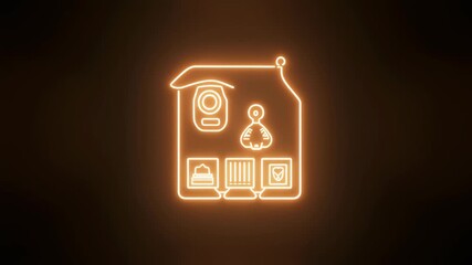 Glowing neon icon representing security systems with a camera and ID card, ideal for cybersecurity, surveillance, or digital identity design project - Powered by Adobe