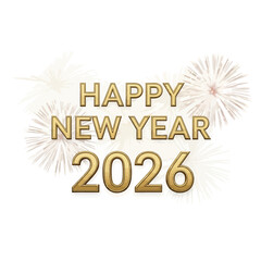 “Happy New Year 2026” in shiny gold font with elegant firework bursts and glitter lines, simple traceable design for adult theme.