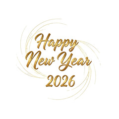 “Happy New Year 2026” in shiny gold font with elegant firework bursts and glitter lines, simple traceable design for adult theme.