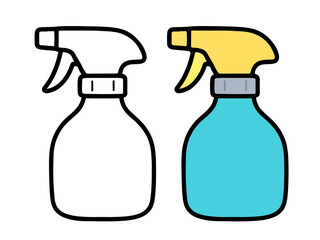Trigger spray bottle shown in outline and colored versions, perfect for cleaning, gardening, or craft-themed coloring activities.