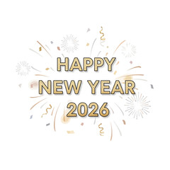 “Happy New Year 2026” in shiny gold font with elegant firework bursts and glitter lines, simple traceable design for adult theme.