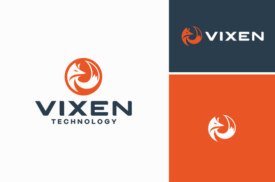 Fox Vixen in Circular Shapes for Animal Wildlife Logo Design