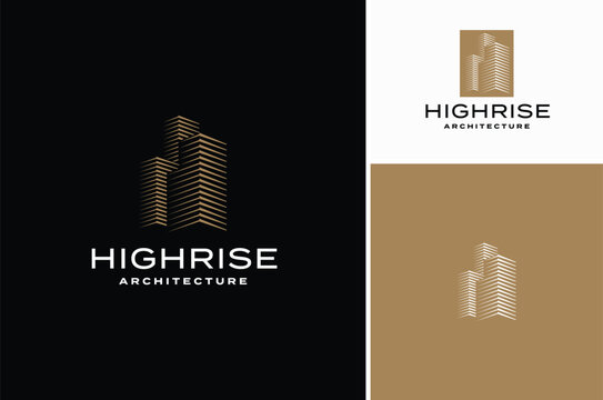 Line Art Apartment Building Real Estate for Modern City Skyline Logo Design