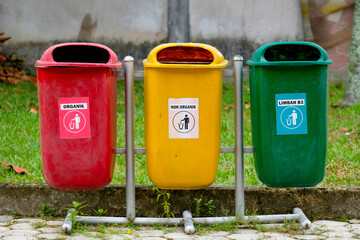 Outdoor garbage sorting bin in public park