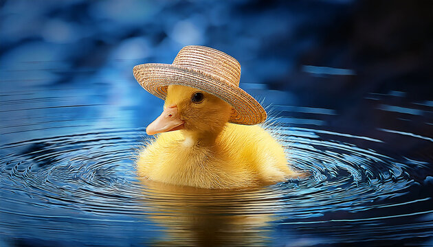canard avec un chapeau sur l'eau