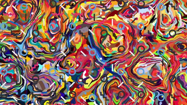 Vibrant Psychedelic Liquid Abstract Background with Memphis Geometric Elements - 1