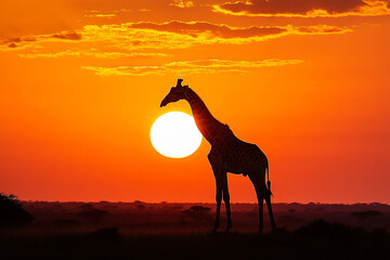 giraffe silhouetted against breathtaking African sunset