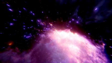 Purple nebula with bright stellar explosion and glowing cosmic dust creating dramatic space motion galaxy nebula explosion with purple cloud - Powered by Adobe