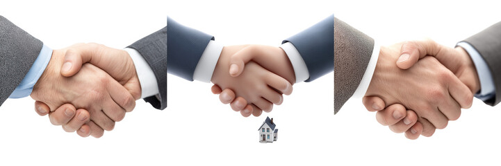 Set of Two professional businessmen shaking hands in agreemen on transparent png background. Ai generated