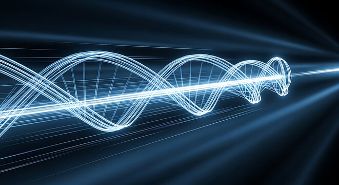 Abstract glowing dna helix structure in futuristic blue light