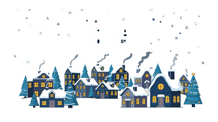 Winter Village Scene: A serene winter scene with snow-covered rooftops, illuminated windows, and the gentle falling of snowflakes.