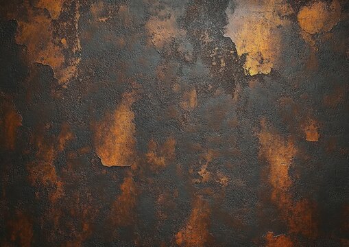 close-up view of dark rusty metal surface with textured patches of orange and brown corrosion
