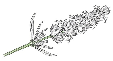Elegant lavender flower illustration against white background for creative designs