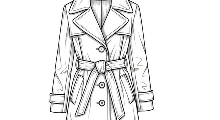 Elegant trench coat illustration in detailed vector style with copy space
