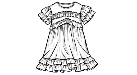 Fashion illustration of a ruffled dress design black and white vector