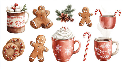 Festive Watercolor Mugs and Gingerbread Cookies