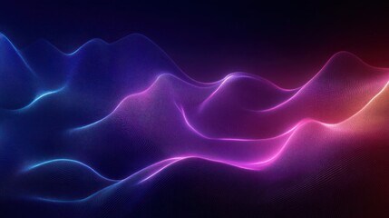 Abstract flowing waveforms with glowing neon lines in shades of blue, purple, and pink on a dark background, creating a futuristic and dynamic visual effect
