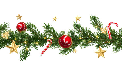 Christmas garland with ornaments stars and candy canes on a black background festive decoration