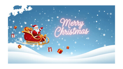 Santa's Christmas Sleigh Ride: A festive illustration of Santa Claus joyfully gliding through a snowy winter scene, his sleigh brimming with presents and the words Merry Christmas shining brightly.