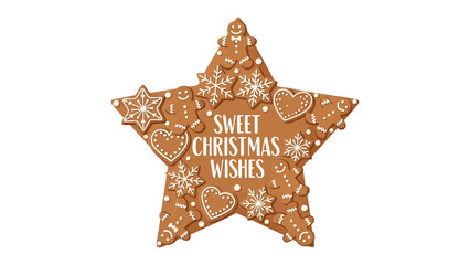Gingerbread Star Wishes: A festive gingerbread star, intricately decorated with icing snowflakes and hearts, embodies sweet holiday wishes. It’s perfect for winter celebrations.