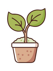 Obraz premium Small green plant in a pot, sprout, sapling, tree, leaves, gardening, illustration on a transparent background, icon