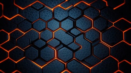 abstract dark hexagonal pattern with glowing orange edges creating a futuristic and dynamic geometric design