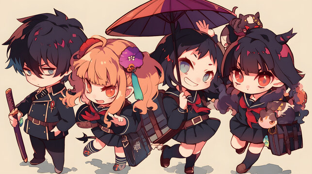 chibi exorcist school club cute students