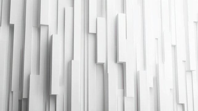 Abstract white rectangular blocks of varying heights creating a three-dimensional geometric pattern with shadows and depth