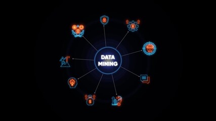 Data Mining Concept Diagram with Icons Keywords: data mining, business, analytics, information - Powered by Adobe