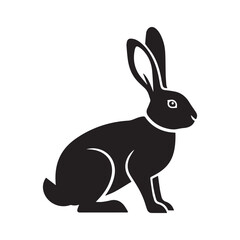 Black silhouette of a rabbit on a white background