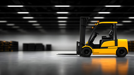 Modern warehouse filled with yellow forklifts, showcasing efficient logistics and organized inventory management