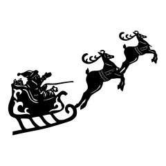 Minimalist santa claus silhouette with reindeer and sleigh christmas holiday vector illustration design drawing art 100 vector