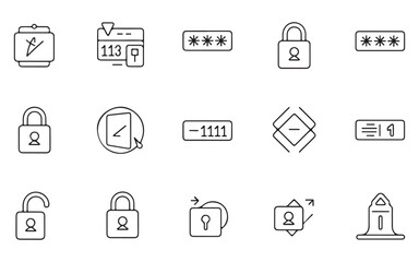  Collection of hand drawn security and privacy icons representing locks passwords and digital protection