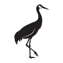 Obraz premium Black silhouette of a walking crane on white background