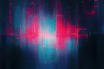 Abstract digital artwork with vibrant neon pink and blue geometric patterns creating a futuristic and dynamic glowing effect