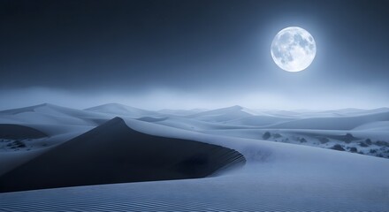 Mystical desert landscape bathed in the ethereal glow of a full moon