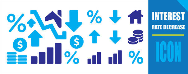 Interest Rate Decrease and Finance Icon Set