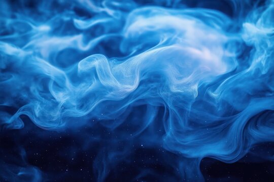 Blue smoke swirling in intricate patterns against a dark background creating a mysterious and ethereal atmosphere - Powered by Adobe